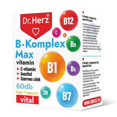 Dr Herz B-Komplex Max + C-vitamin + Inozitol + Szerves Cink kapszula 60 db