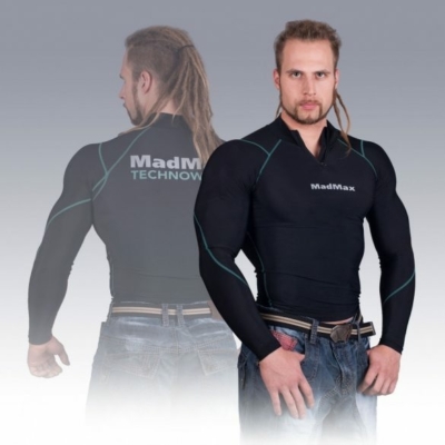 MADMAX Compression Long Sleeve Top with Zip Green Hosszú Ujjú Felső Cipzárral L