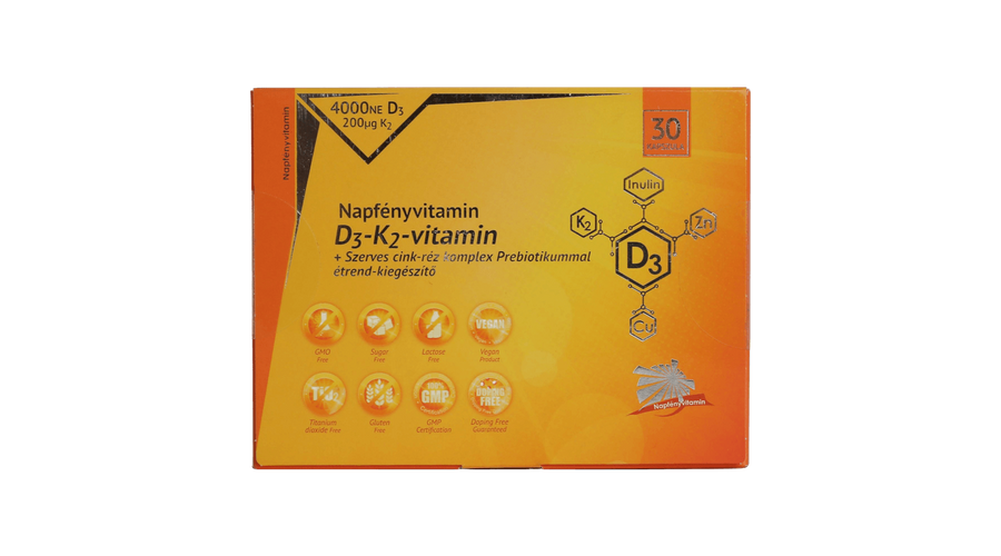 Napfényvitamin D3-K2-vitamin és szerves nyomelem komplex Prebiotikummal 30 db
