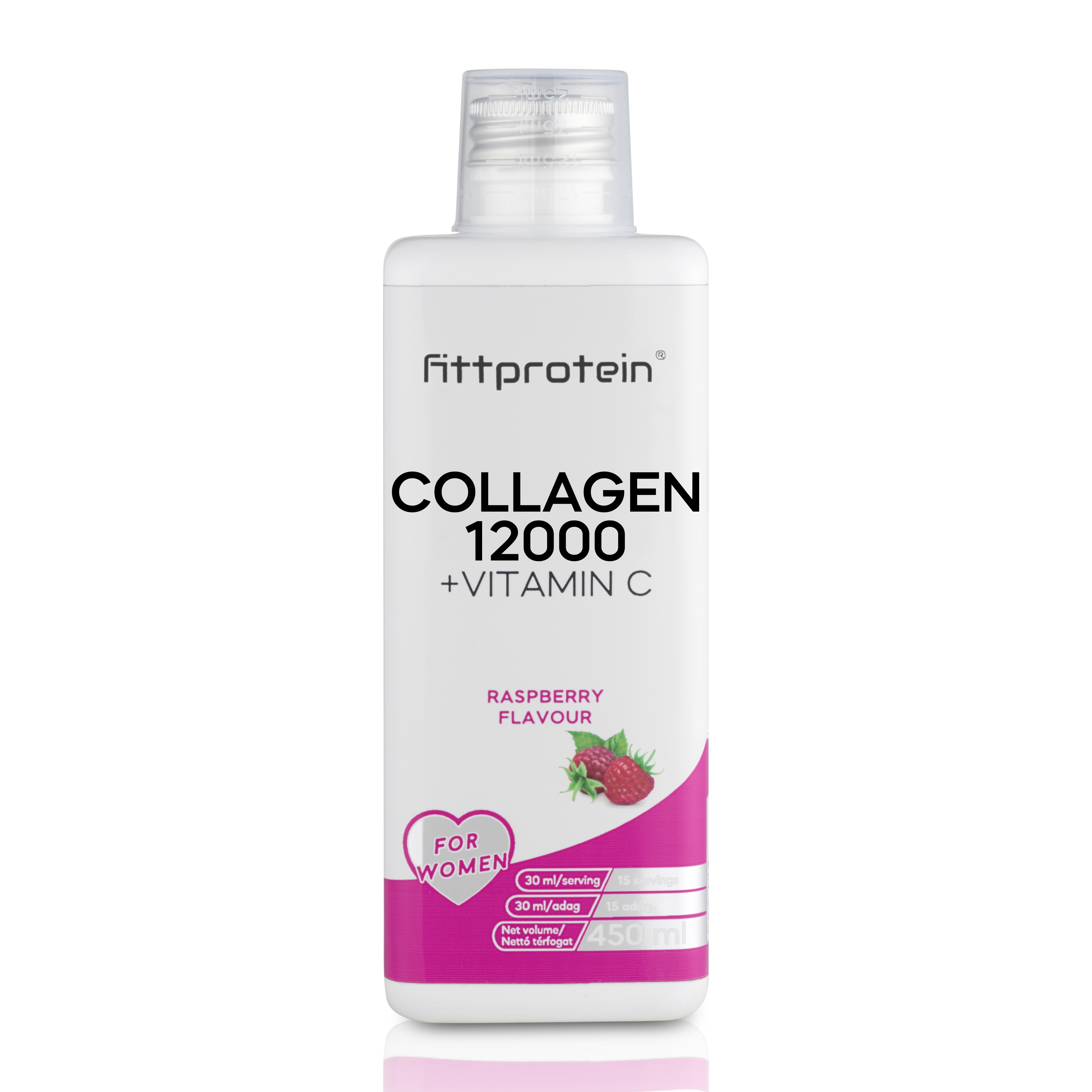 Fittprotein Collagen 12000mg +Vitamin C 450 ml Málna ízben