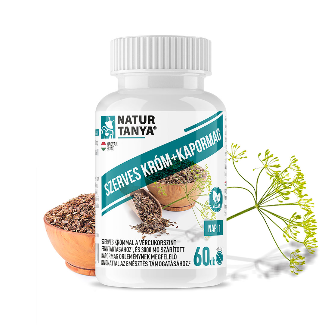 Natur Tanya 3000 mg Kapormag kivonatot és 120 mcg szerves krómot tartalmazó étrend-kiegészítő tabletta 60 db 